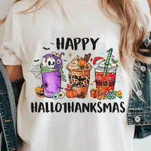 Load image into Gallery viewer, Happy Hallothanksmas Festive Shirt Shirts PopCulturePrints