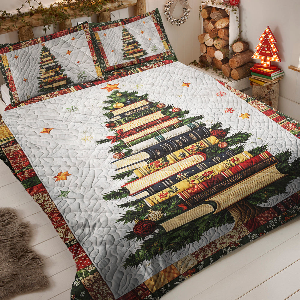 Christmas Tree Books Quilt Set: Cozy Gift for Book Lovers Blanket PopCulturePrints