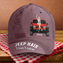 Load image into Gallery viewer, Personalized Jeep Hair Don't Care Cap - Customizable Name and Jeep Design Caps PopCulturePrints