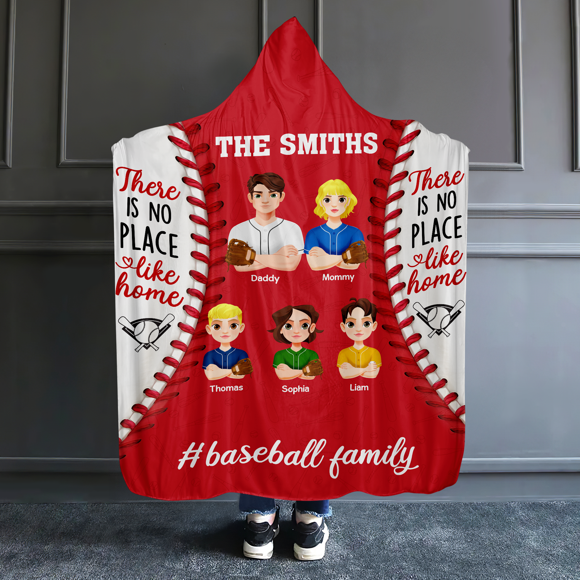 Custom Baseball Family Hooded Blanket - No Place Like Home Blanket PopCulturePrints