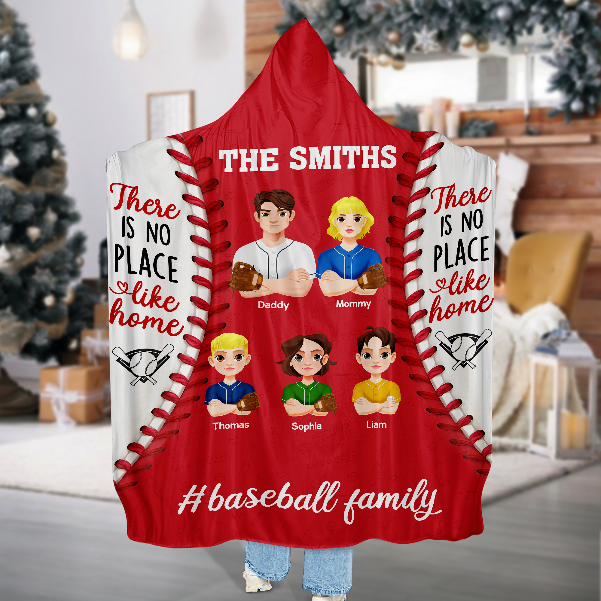 Custom Baseball Family Hooded Blanket - No Place Like Home Blanket PopCulturePrints