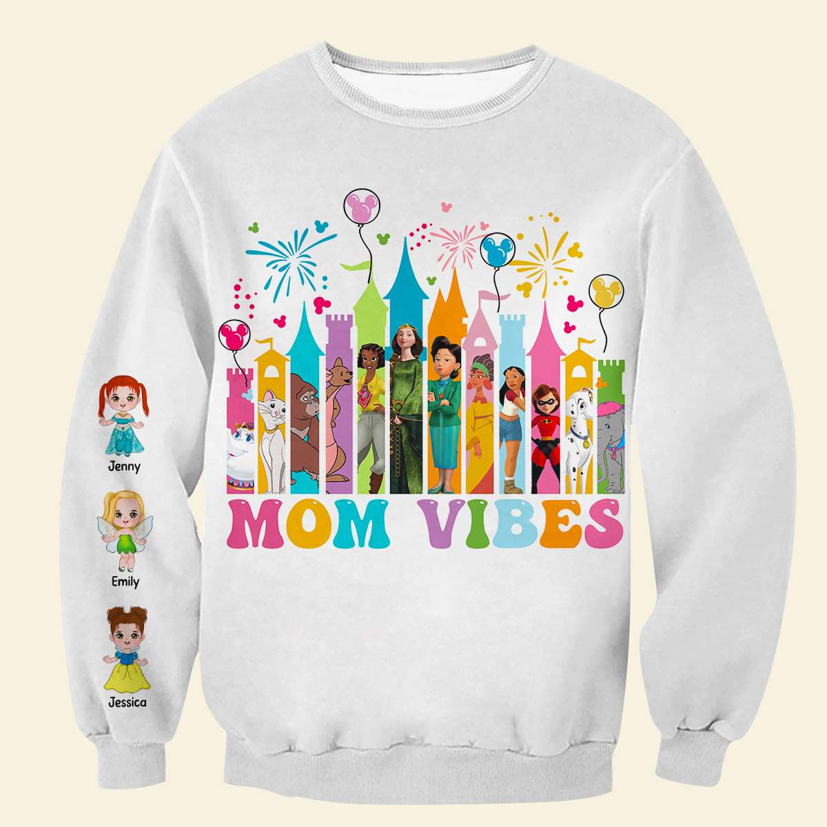 "Celebrate Mom's Vibes with Love!" - Personalized Mom Shirt - Gift for Moms, Grandmas & More AOP Products PopCulturePrints