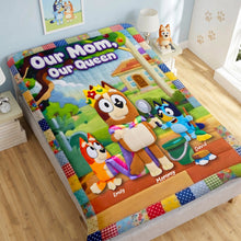 Load image into Gallery viewer, "Our Mom, Our Queen" - Personalized Happy Puppy Family Blanket - Perfect Gift for Mom, Grandma, Loved Ones Blanket PopCulturePrints
