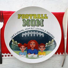 Load image into Gallery viewer, Football Mom: Like a Normal Mom But Louder & Prouder - Personalized Ceramic Round Plate Gift for Mom, Grandma, and Football Lovers Ceramic Round Plate PopCulturePrints