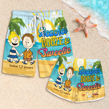 Load image into Gallery viewer, Personalized Valentine's Day Gifts: Beaches Booze & Sweetie Couple Beach Shorts | Custom Beachwear Shorts and Pants PopCulturePrints