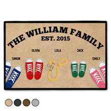 Load image into Gallery viewer, “Welcome to Our Happy Place!” - Personalized Doormat for Family & Pets Doormat PopCulturePrints