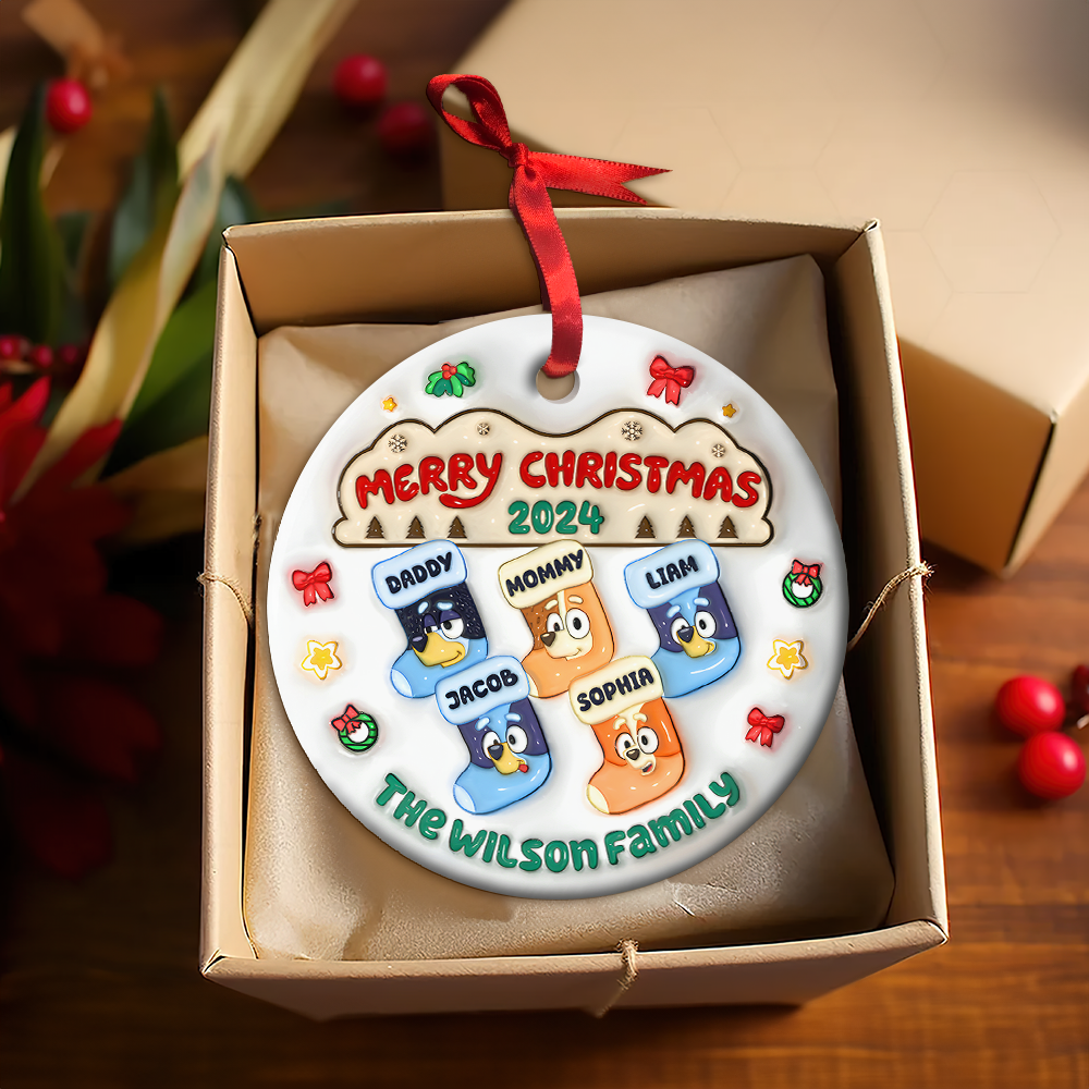 Personalized Family Christmas Ornament - Festive Stocking Design Ornament PopCulturePrints