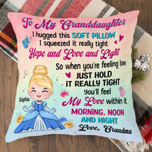 Load image into Gallery viewer, Personalized Princess Pillow for Granddaughter - Heartfelt Hug from Grandma Pillow PopCulturePrints