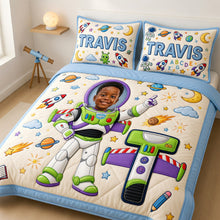Load image into Gallery viewer, “Blast Off to Dreamland!” - Custom Photo Rocket Space Quilt Bed Set - Personalized Gift for Kids Bedding Set PopCulturePrints