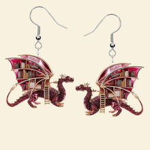Load image into Gallery viewer, "Unleash Your Imagination with a Touch of Elegance" - Mystical Dragon Book Acrylic Earrings - Personalized Gift for Book Lovers Earrings PopCulturePrints