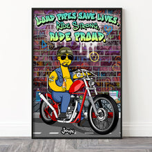 Load image into Gallery viewer, Personalized Cartoon Biker Canvas - Loud Pipes Save Lives Poster & Canvas PopCulturePrints