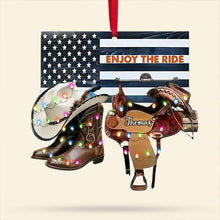 Load image into Gallery viewer, Custom Horse Lovers Christmas Ornament - Cowboy Boot and Saddle Design Ornament PopCulturePrints