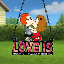 Load image into Gallery viewer, Personalized Couple Suncatcher Ornament - 'Love Is (For Name Customization)' Suncatcher PopCulturePrints