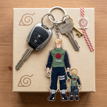 Load image into Gallery viewer, “The Strongest Bonds Unite” - Warrior Father & Mini Ninja Keychain - Personalized Gift for Dad, Grandpa, and More Keychains PopCulturePrints