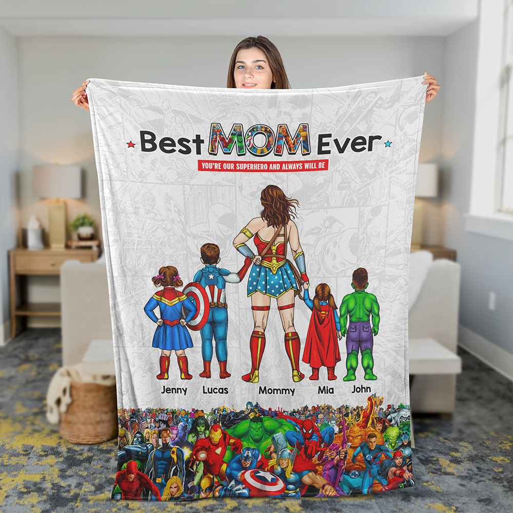 Best MOM Ever Blanket - Personalized Gift for Mom, Grandma, or Any Superhero Blanket PopCulturePrints