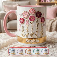Load image into Gallery viewer, Faith, Hope, Love & Strength - Personalized Cancer Awareness Flowers Mug - Gift for Cancer Warriors Coffee Mug PopCulturePrints