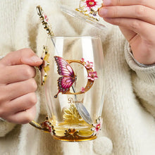 Load image into Gallery viewer, "Embrace Elegance with Every Sip" - Personalized Flower Butterfly Monogram Glass Tea Cup - Perfect Gift for Friends, Family, and Loved Ones Glass Flower Tea Cup PopCulturePrints