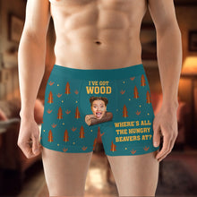 Load image into Gallery viewer, Funny Personalized Boxer Briefs for Couples - This Beaver Needs Wood Boxer Briefs PopCulturePrints