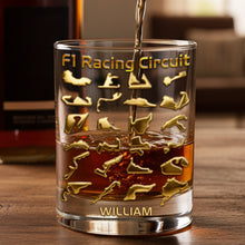 Load image into Gallery viewer, “Speed Meets Elegance” - Personalized Racing Circuit Round Glass - Perfect Gift for Racing Fans Glass PopCulturePrints