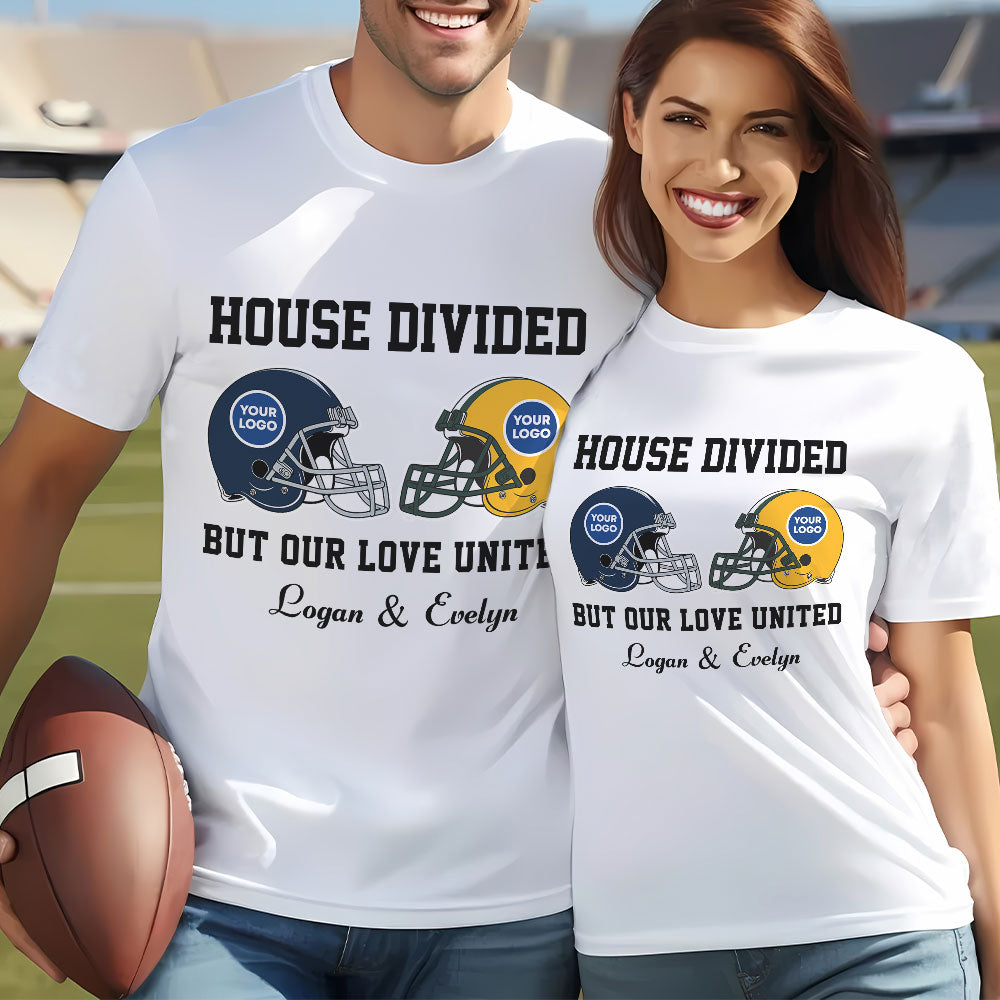 Personalized 'House Divided' Football Couple T-Shirt - Custom Valentine's Day Gifts Shirts PopCulturePrints