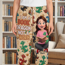 Load image into Gallery viewer, I Am a Book Dragon, Not a Worm - Personalized Pajama Pants for Book Lovers Pajama Pant PopCulturePrints