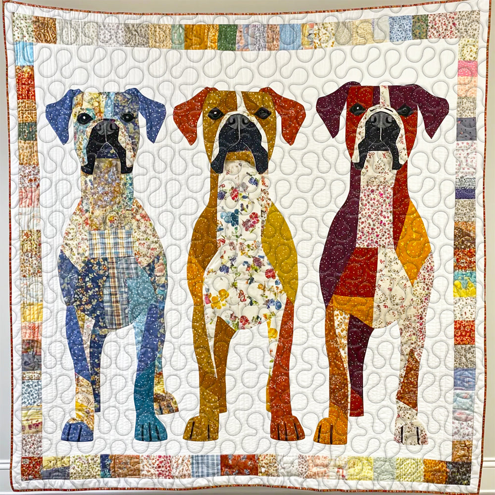 Colorful Boxers Dog Christmas Quilt Set for Dog Lovers Blanket PopCulturePrints