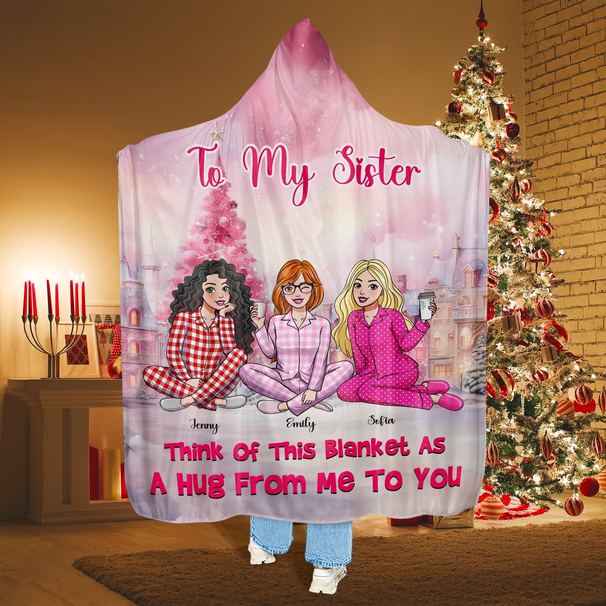 Cozy Personalized Christmas Blanket Hoodie for Sisters Blanket PopCulturePrints