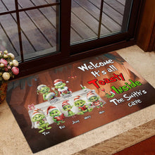 Load image into Gallery viewer, Cozy Green Monster Family Personalized Christmas Door Mat Doormat PopCulturePrints