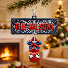Load image into Gallery viewer, Swing into the Holidays: Web-Slinging Warrior Acrylic Ornament - Personalized Christmas Gift