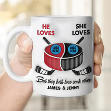 Load image into Gallery viewer, Custom Ice Hockey Couple Mugs - Unique Valentine’s Day Gifts for Hockey Lovers Coffee Mug PopCulturePrints