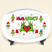 Load image into Gallery viewer, Personalized Christmas Family Plate - Green Grinch Design Resin Plate PopCulturePrints