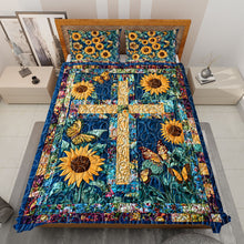 Load image into Gallery viewer, Sunflower Cross Quilt Bedding Set - Perfect Christmas Gift Blanket PopCulturePrints