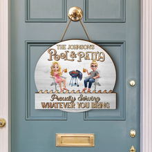 Load image into Gallery viewer, “Relax & Enjoy at Poolside Paradise” - Personalized Custom Shaped Wood Sign - Perfect Gift for Couples, Friends, and Family Wood Shaped Sign PopCulturePrints