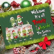 Load image into Gallery viewer, Cozy Green Monster Family Personalized Doormat - Christmas Edition Doormat PopCulturePrints