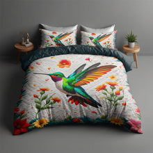 Load image into Gallery viewer, Hummingbird Lover Quilt Bed Set - Colorful Floral Design Blanket PopCulturePrints