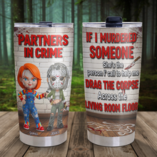 Load image into Gallery viewer, "Partners in Crime" - Custom Horror Friends 20oz Tumbler - Unique Personalized Gift for Besties Tumbler Cup PopCulturePrints