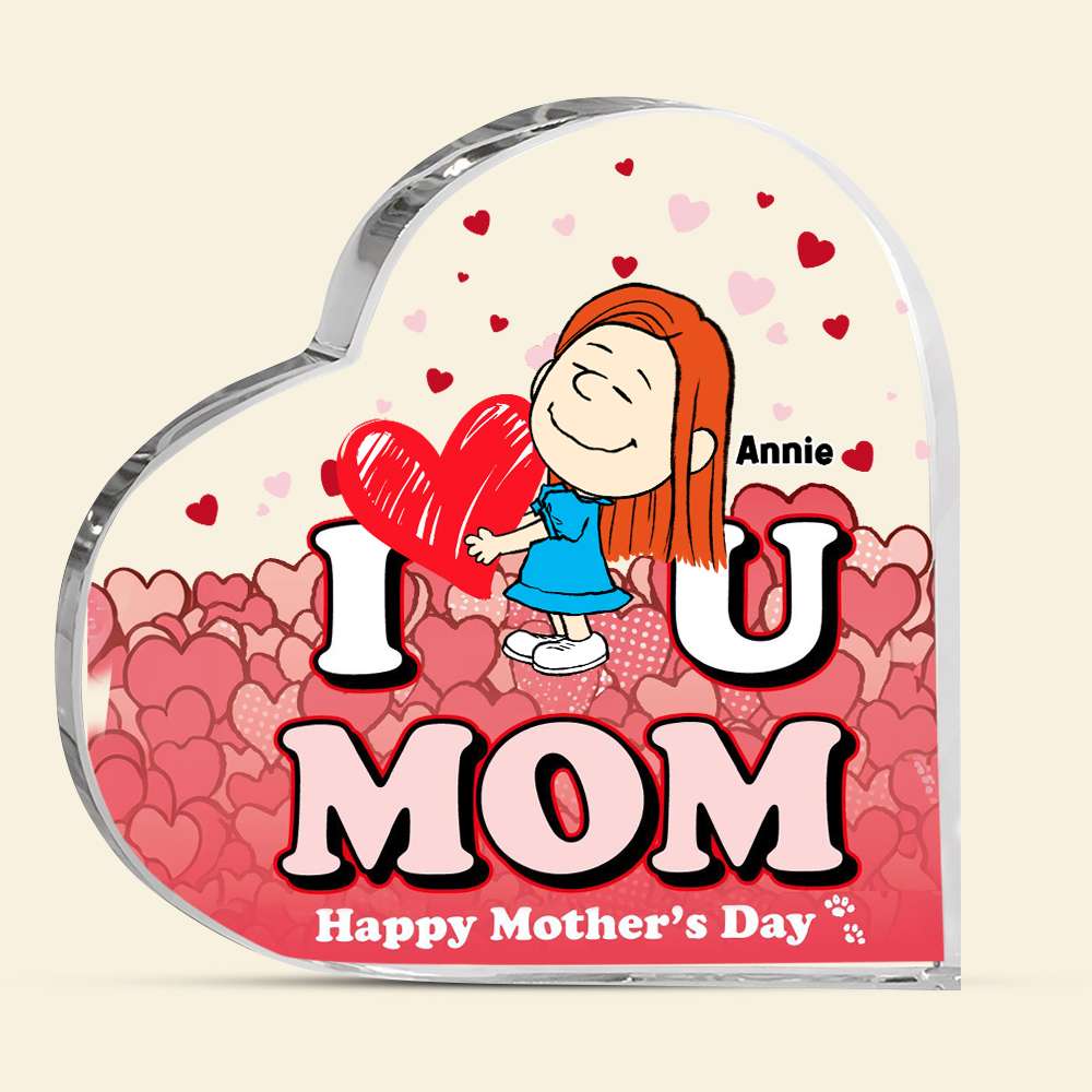 "I Love You, Mom" - Personalized Heart Plaque - Perfect Gift for Moms and Grandmas - Happy Mother's Day Shaped Plaques PopCulturePrints