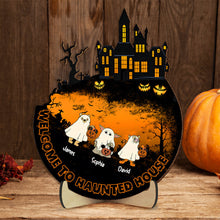Load image into Gallery viewer, Customizable Family Halloween Wood Sign - Haunted House Welcome Wood Sign PopCulturePrints