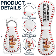 Load image into Gallery viewer, “Daddy's Dream Team” - Personalized Leather Baseball Keychain - Gift for Dad, Grandpa, and Loved Ones Leather Baseball Keychain PopCulturePrints