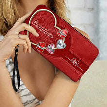 Load image into Gallery viewer, “Treasured Memories in Every Gem” - Personalized Leather Long Wallet for Mom and Grandma Leather Long Wallet PopCulturePrints