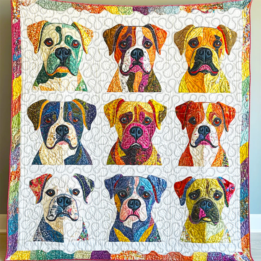 Colorful Boxers Dog Christmas Quilt Set for Dog Lovers Blanket PopCulturePrints