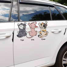 Load image into Gallery viewer, Personalized Car Decal for Cat Lovers - Funny Hanging Cats Custom Names Decal Sticker PopCulturePrints