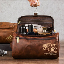 Load image into Gallery viewer, "Fishing with Dad: A Personalized Touch for Every Adventure" - Fishing Dad Leather Toiletry Bag - Custom Gift for Dad & Grandpa Toiletry Bag PopCulturePrints