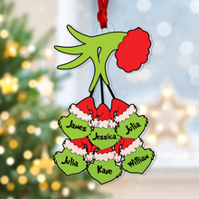 Load image into Gallery viewer, Personalized Christmas Ornament with Family Names - Grinch Hand Design Ornament PopCulturePrints