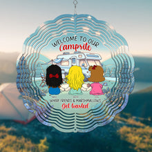 Load image into Gallery viewer, Personalized Friends Wind Spinner - Welcome to Our Campsite Ornament PopCulturePrints
