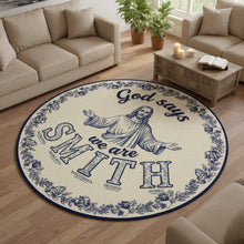 Load image into Gallery viewer, “God Says We Are Family” - Custom Alphabet Letters Round Mat - Personalized Gift for Christian Families Doormat PopCulturePrints