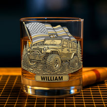 Load image into Gallery viewer, “Adventure Awaits!” - Trail Rider Whiskey Glass - Personalized Gifts For Off-road Lovers Whiskey Glass PopCulturePrints