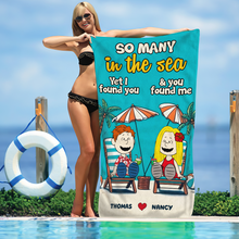 Load image into Gallery viewer, Personalized Couple Beach Towel - So Many in the Sea Beach Towel PopCulturePrints