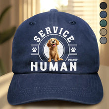 Load image into Gallery viewer, “Service Human, My Lifesaver!” - Personalized Vintage Washed Denim Cap - Gift for Dog Lovers, Perfect for Dad, Grandpa Vintage Washed Denim Cap PopCulturePrints
