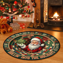 Load image into Gallery viewer, “Rollin’ Into The Holidays” – Personalized Chill Santa Round Rug – Perfect Gift for Family and Friends Doormat PopCulturePrints